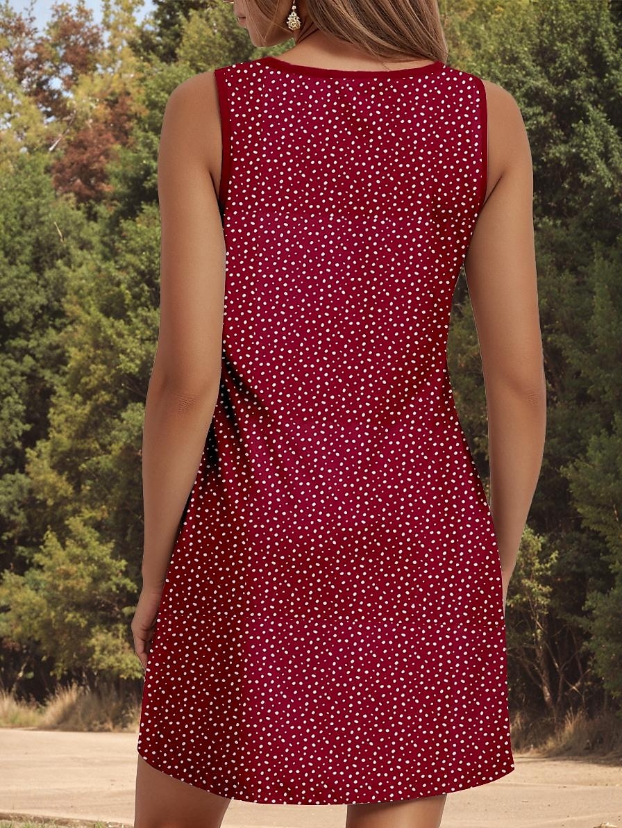 Women's Mini Dress Sundress Shift Dress Off The Shoulder Dress Vacation Casual Boho Outdoor Going out Regular Fit Graphic Polka Dot Sleeveless V Neck Wine Summer Spring 2025 - $21.99 –P2
