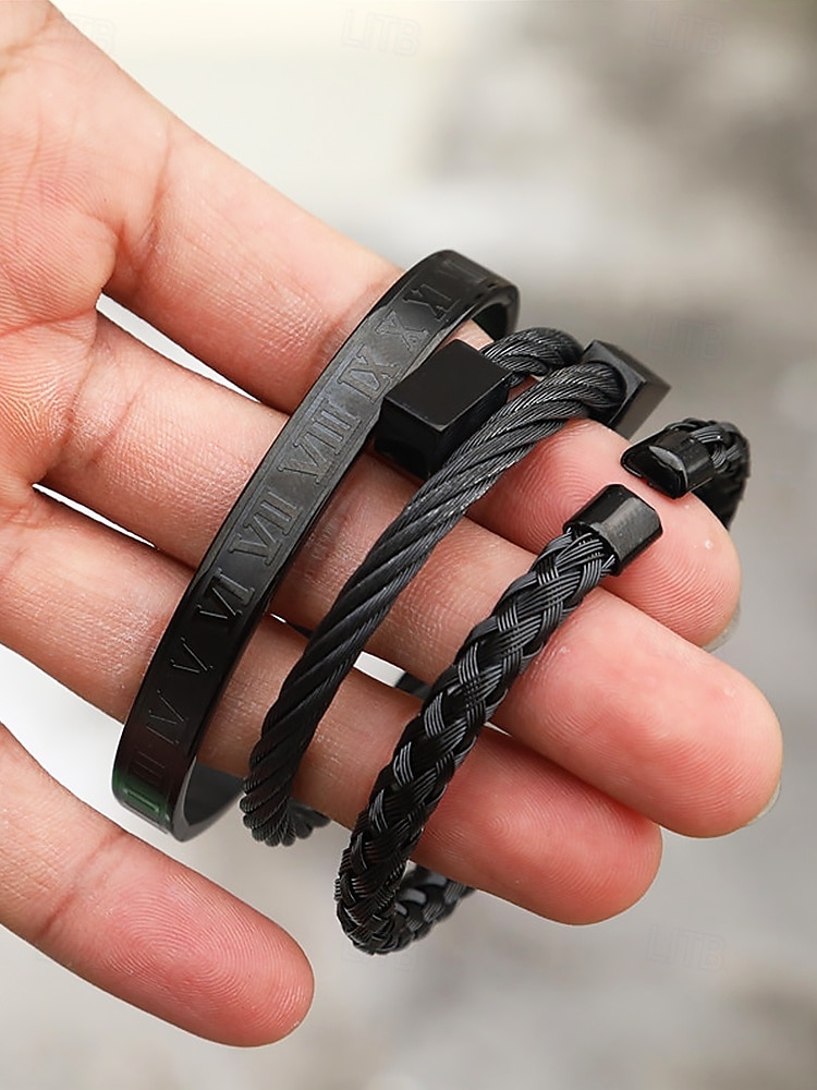 set di bracciali in acciaio inossidabile dorato da uomo: bracciali con numeri romani, intrecciati e con filo metallico, eleganti gioielli impilabili per abbigliamento da lavoro, casual e da festa del 2025 a $18.99 –P3