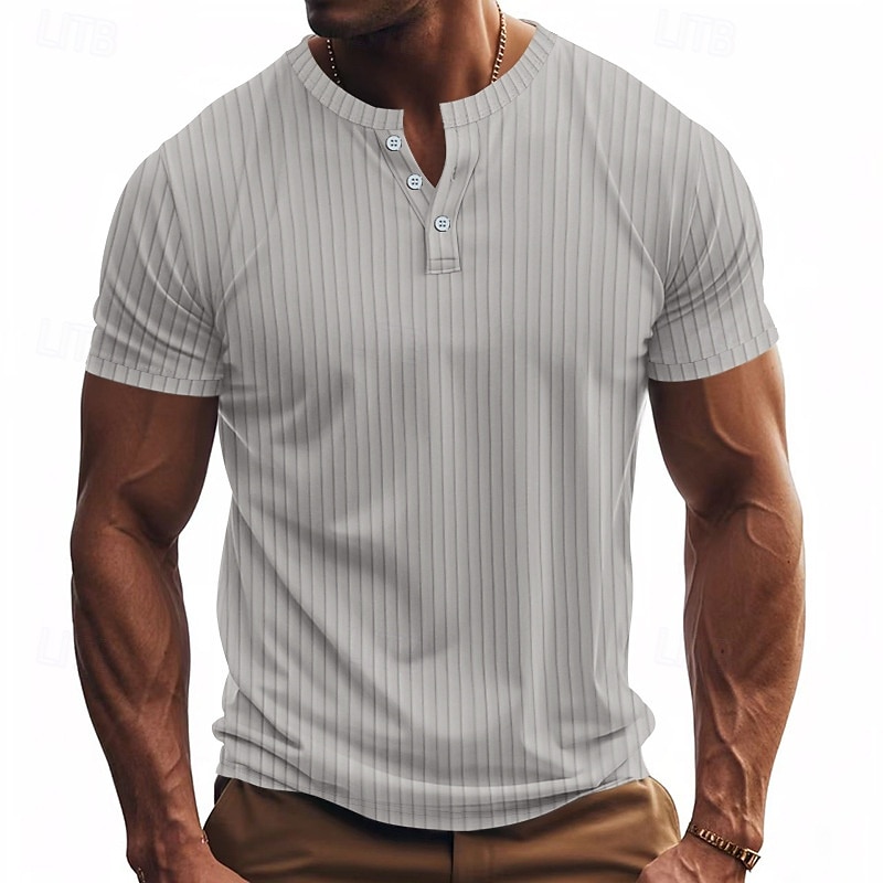 Hombre Camiseta con botones Camiseta Henley Shirt Tee Manga Corta Henley Verano Primavera Plano Moda Design Básico Jacquard Vacaciones Calle Noche Negro Blanco Rojo Camiseta superior para hombre 2025 - $20.99 –P13