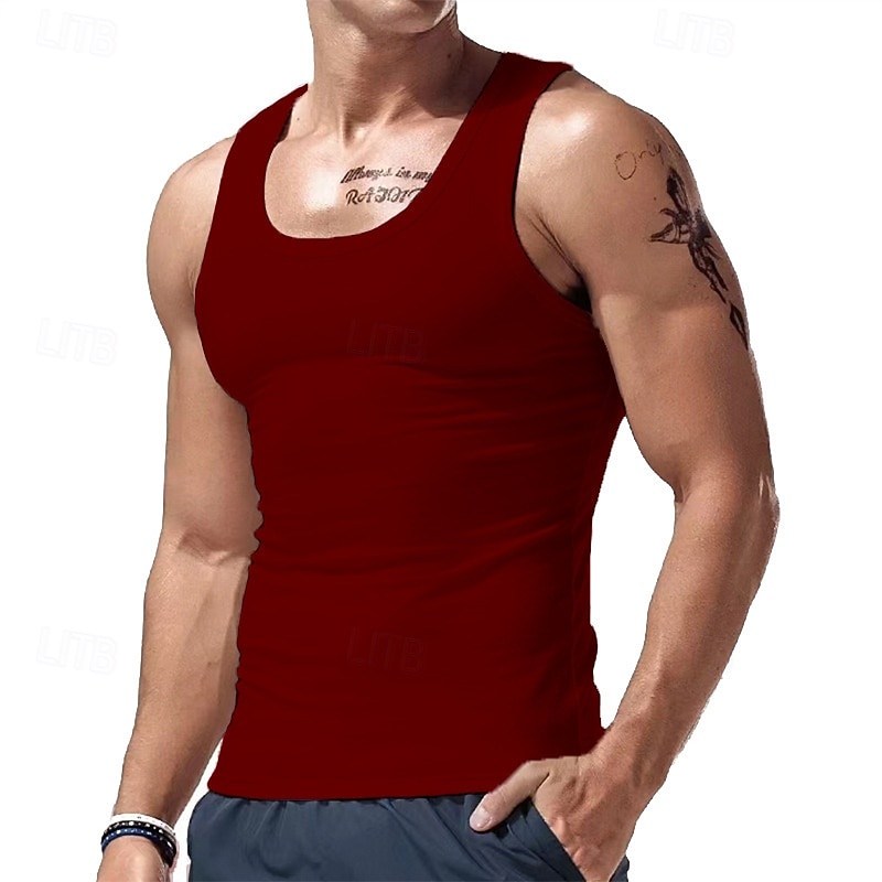 Homens Malha Íntima Top de colete Camiseta Interior camisa sem manga Sem Manga Gola Redonda Verão Tecido Moda Designer Básico Clássico Férias Rua Para Noite Preto Branco Vinho Top Tee para Homens de 2025 por $11.99 –P8