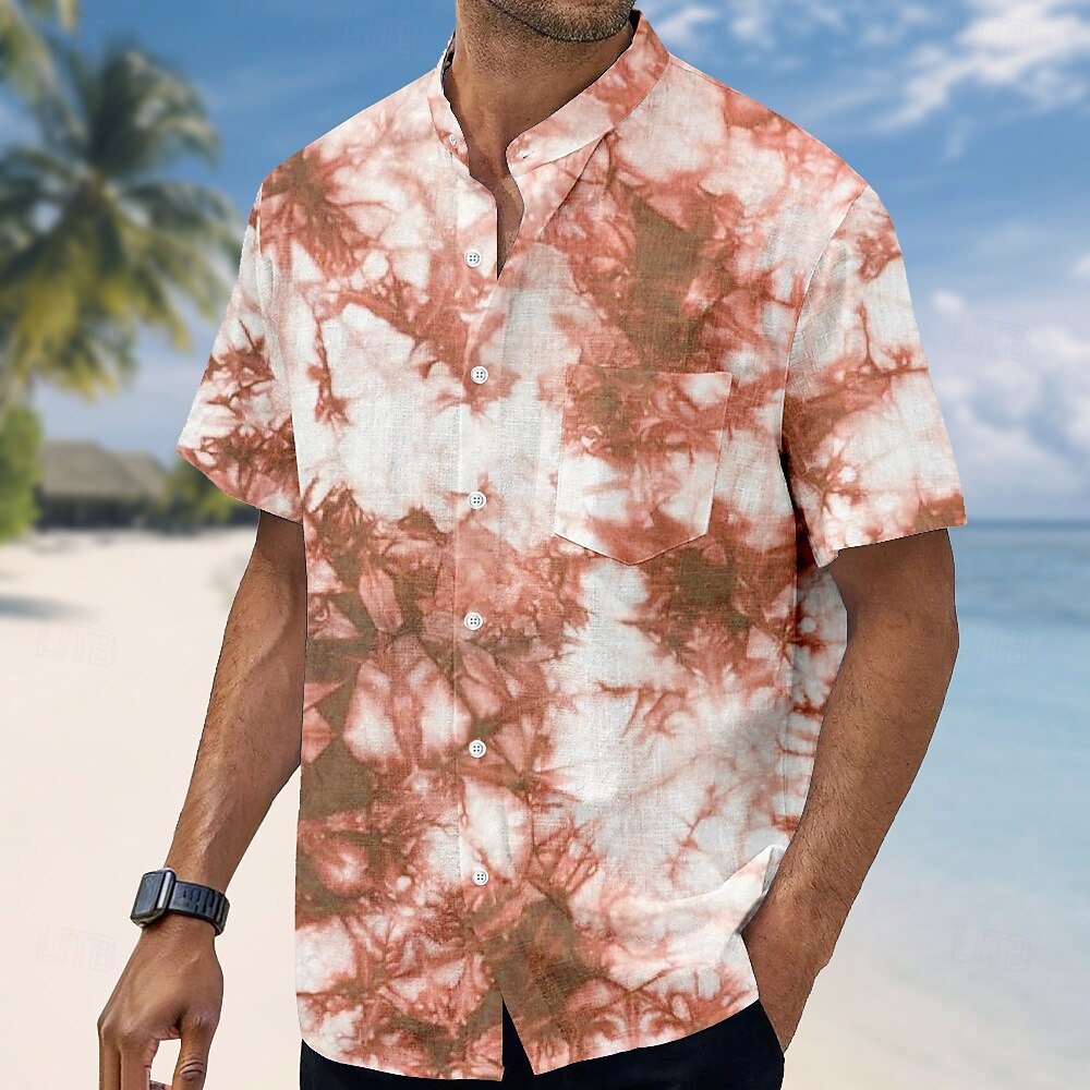 Homens Impressão Tie Dye Camisa Social Camisa de gola alta Manga Curta Moda Casual Férias Feriado Roupa de Praia Verão Primavera Colarinho Mandarim Faixa colarinho do vovô Abotoar Impressão 3D Camisa de 2026 por $23.99 –P4