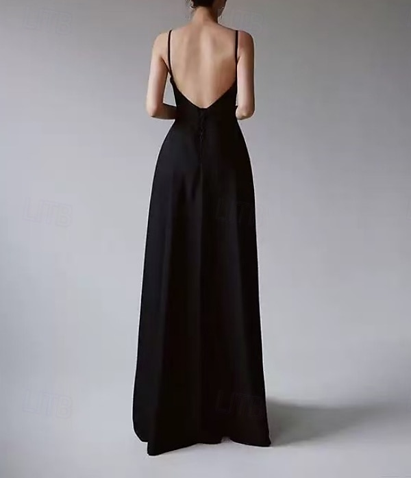 Rochie de Seară A-Line Rochie Elegantă pentru Petrecere de Seară Lungime până la Pământ Fără Mânecă Decolteu în V Bumbac Fără Spate cu Fisură Mâneci Sifonate 2025 - $133.99 –P2