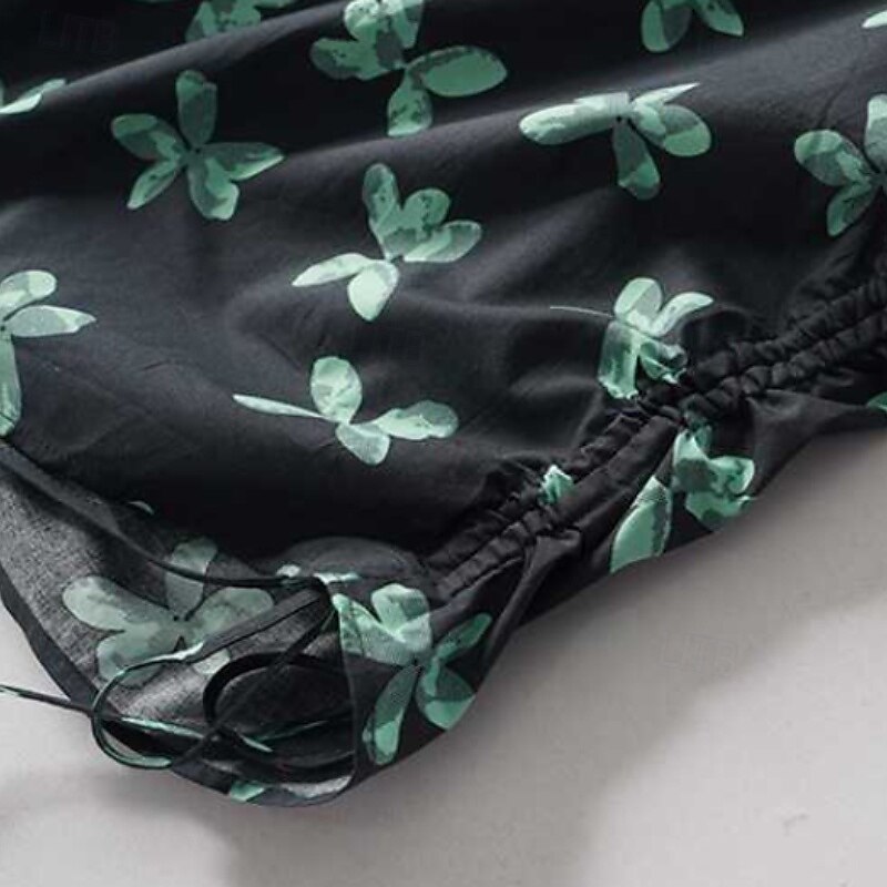 Dames Overhemd Katoenen linnen overhemden Linnen overhemd Knoop omhoog Bloem Dagelijks Stijlvol Casual Korte mouw Overhemdkraag Normale tops Dagelijks Feestdagen Uitgaan Knop Afdrukken Zwart Lente 2025 - $28.99 –P6