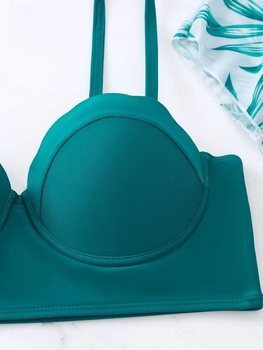 Kvinnors Baddräkter Bikini Tre Delad Troser Baddräkt Rygglös Mage Kontroll Hög Midja Slim Semester Strandkläder Löv V Nack Långärmad Baddräkter 2025 - $31.99 –P11