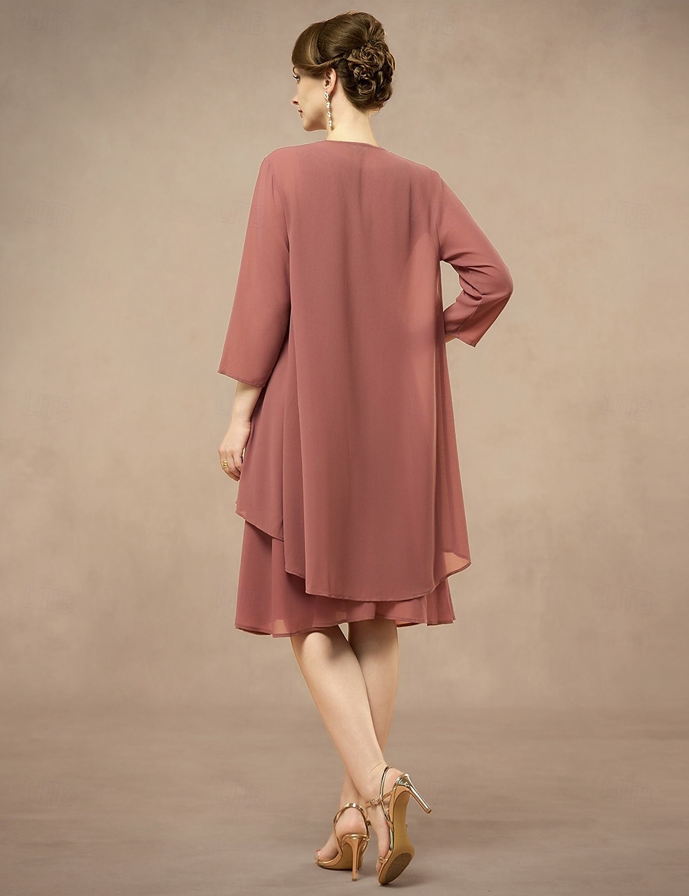 Spezzato Abito da cerimonia per signora Elegante Con decorazione gioiello Al ginocchio Chiffon Di pizzo Manica a 3/4 con Di pizzo Tinta unita 2025 del 2025 a $79.99 -P2