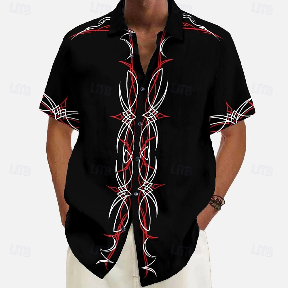 Per uomo Linea Maglietta informale Camicia con bottoni Manica corta Informale Casual Informale Estate Primavera Collo ripiegabile Abbottonare Nero del 2025 a $24.99 –P1