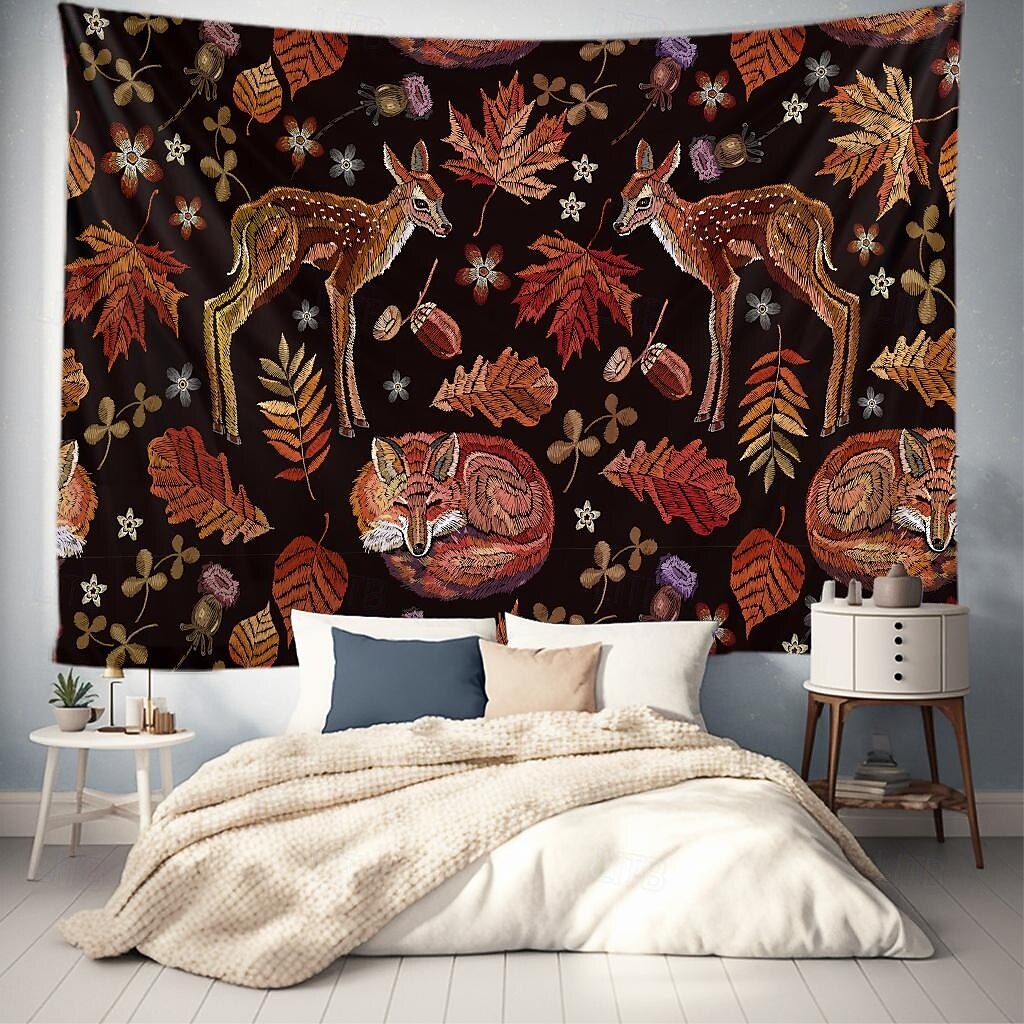 Skogsdyr hengevev veggkunst stor vev mural dekor fotografi bakteppe teppe gardin hjemme soverom stue dekorasjon rev hjort 2025 - $15.99 –P1