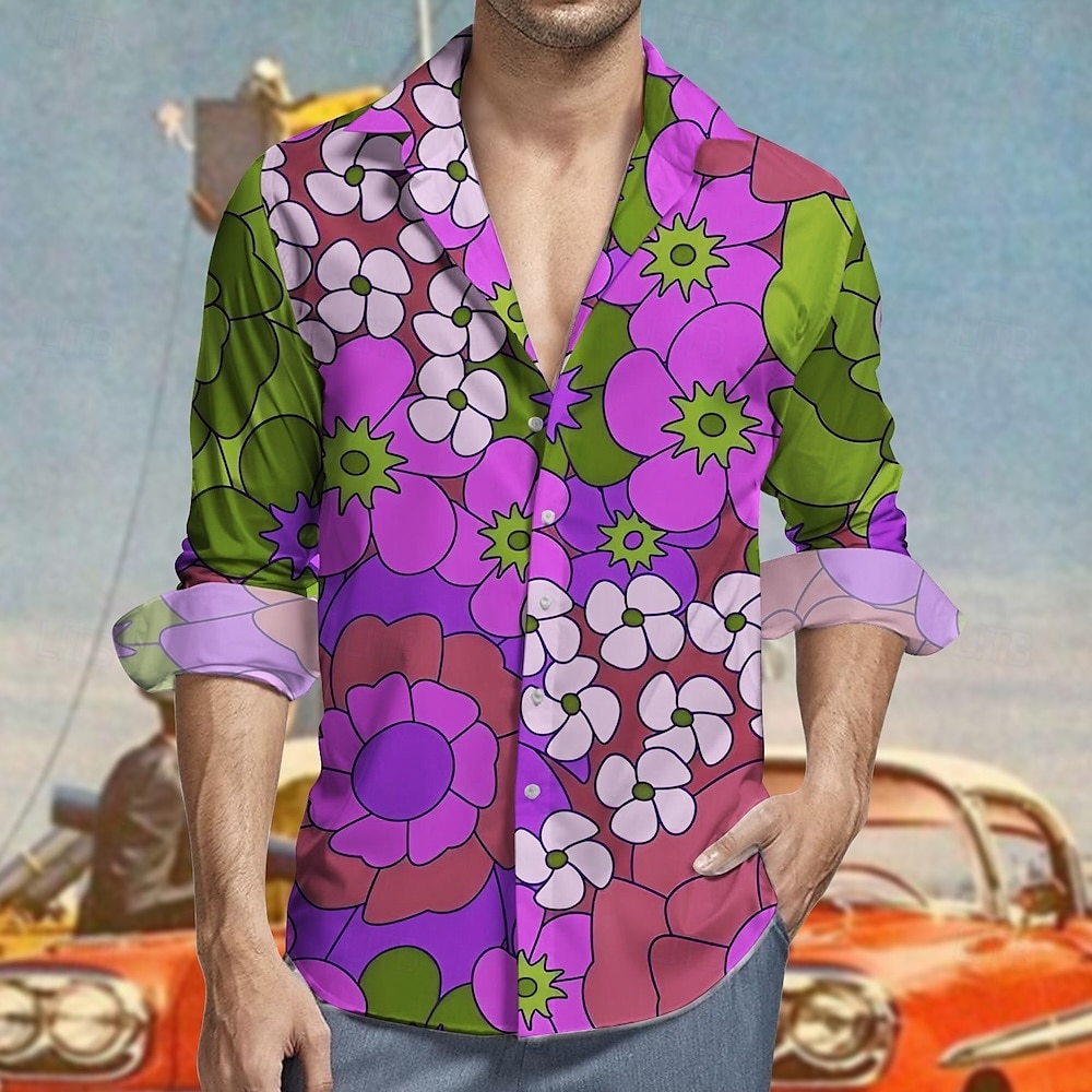 Retro 70. léta Tričko Aloha košile Hippie Květinový Pánské Plesová maškaráda Párty Denní nošení Pride Parade Dospělé Tričko 2025 - $23.99 –P1