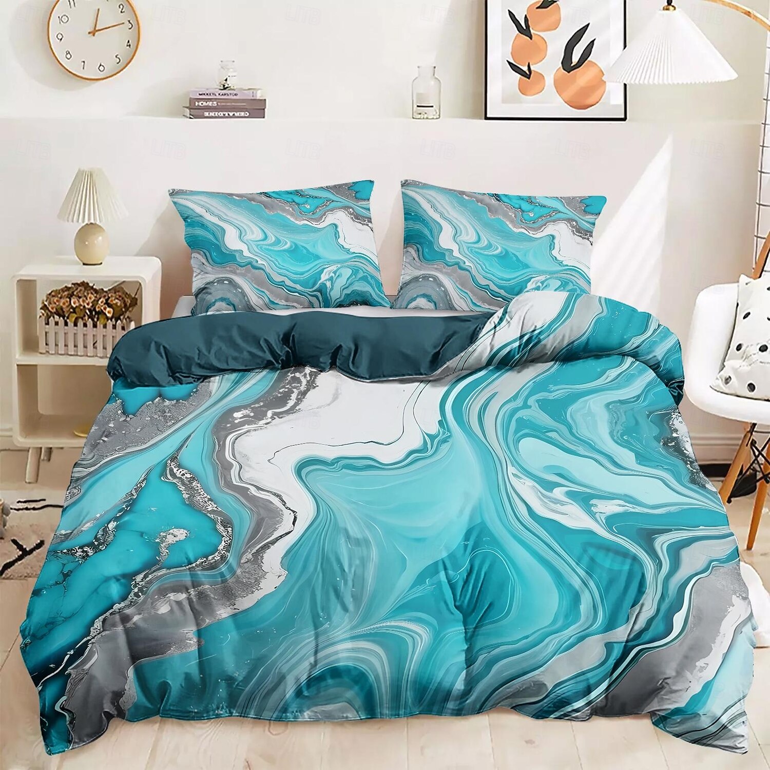 Capa de Edredom de Impressão de Mármore Tamanho Queen Conjunto de Roupa de Cama Conjunto de Capa de Colcha Cobertura de Edredom Macia Leve com 2 Fronhas para Verão Primavera de 2025 por $60.99 –P5