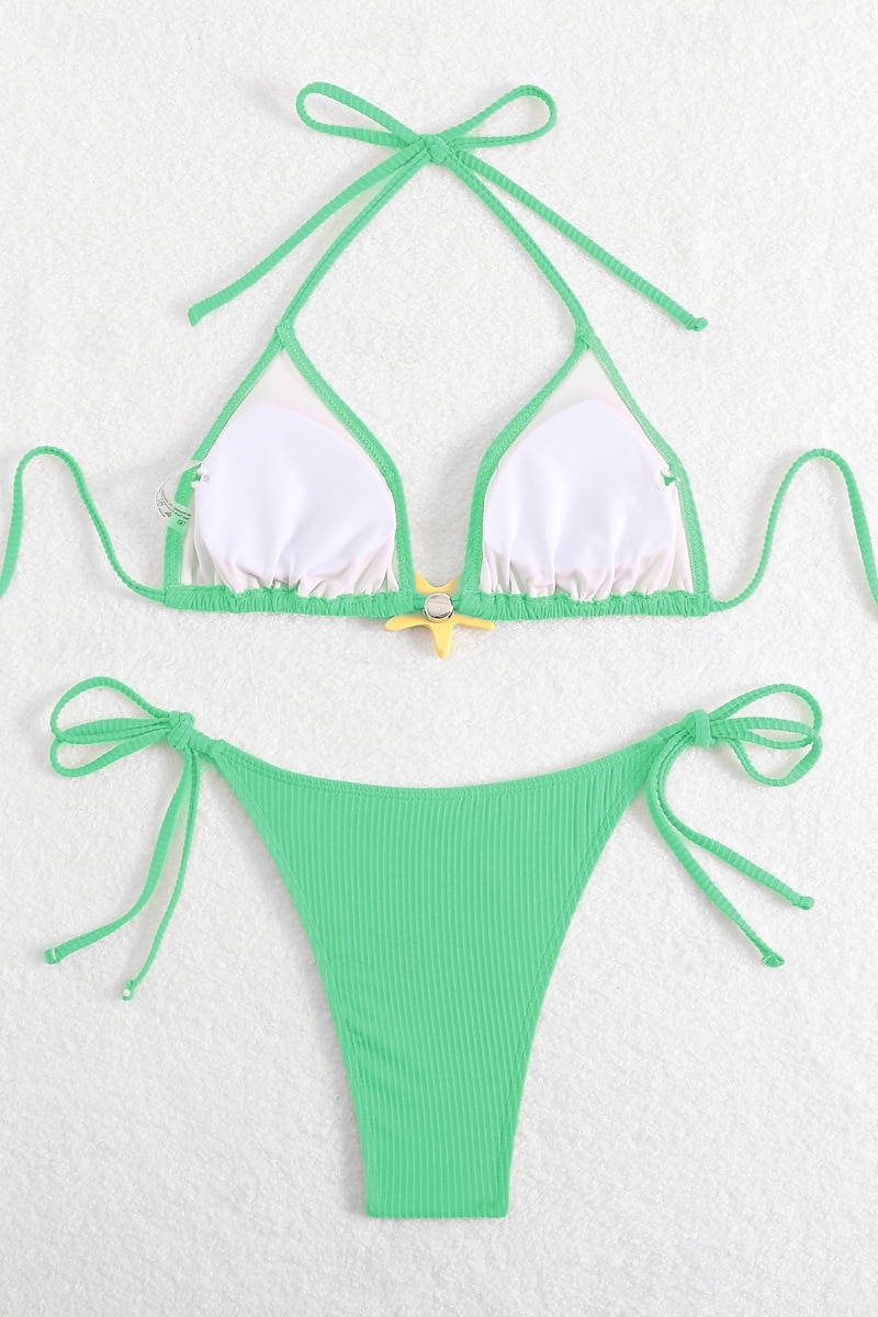 Női Fürdőruha Bikini 2 darab Fürdőruha Nyitott hátú Tropikus Strandruházat Sima Kötőfék nyaka Ujjatlan Fürdőruhák 2025 - $22.99 –P4