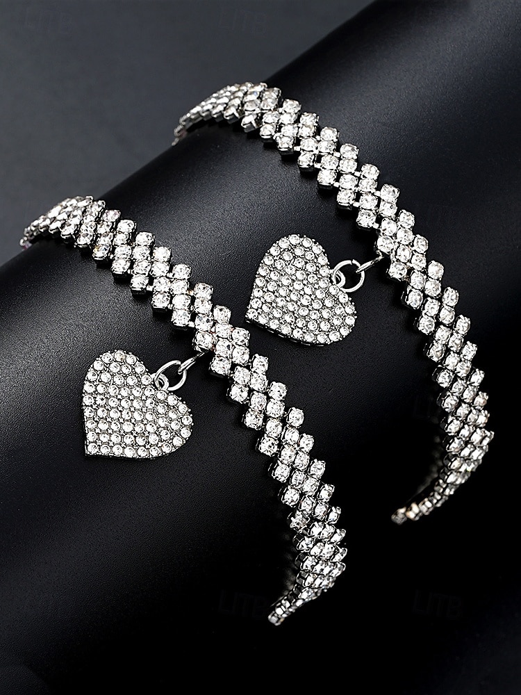 Ensemble de bracelets et de chevilles en strass pour femme avec breloque cœur – bijoux scintillants pour mariages, fêtes et occasions spéciales de 2025 ? $11.99 –P3