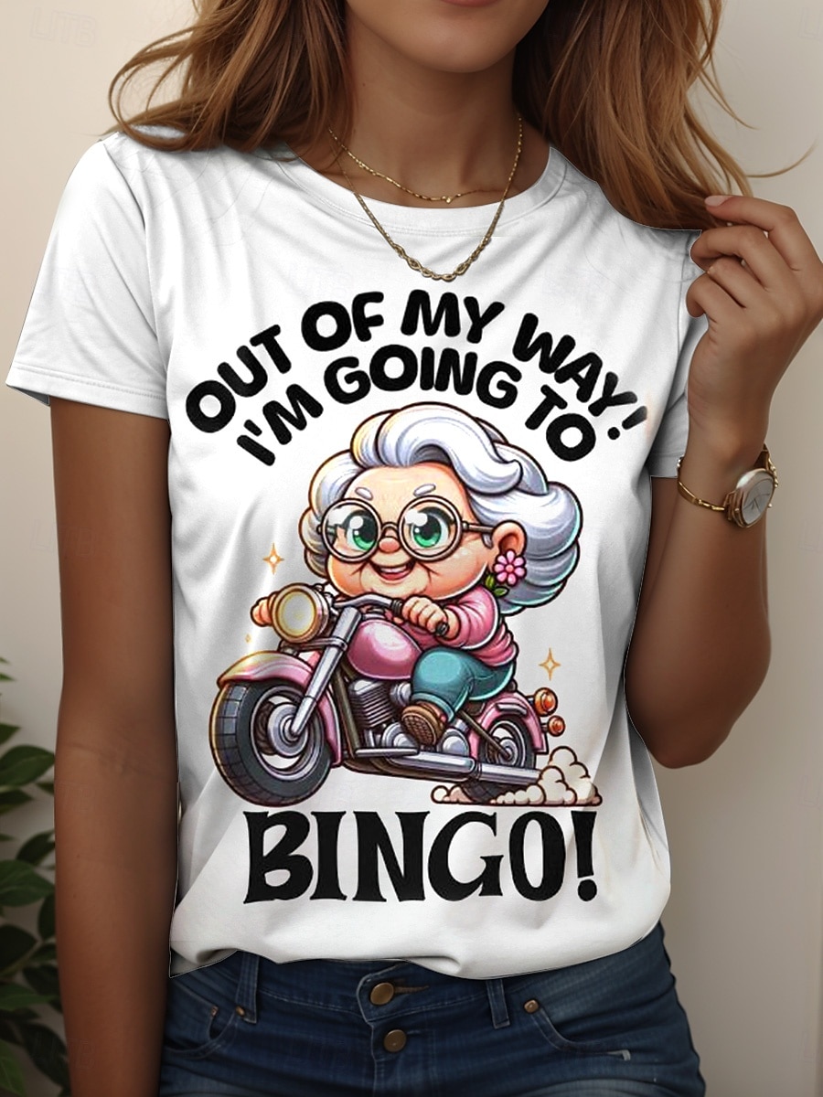 Pentru femei Tricou Grafic Desene Animate Scrisă Stilat Casual Manșon scurt Stil Nautic Rotund Topuri obișnuite Zilnic Sfârșit de săptămână Imprimeu Alb Galben Roz Îmbujorat Trifoi Vară Primăvară 2025 - $19.99 –P4