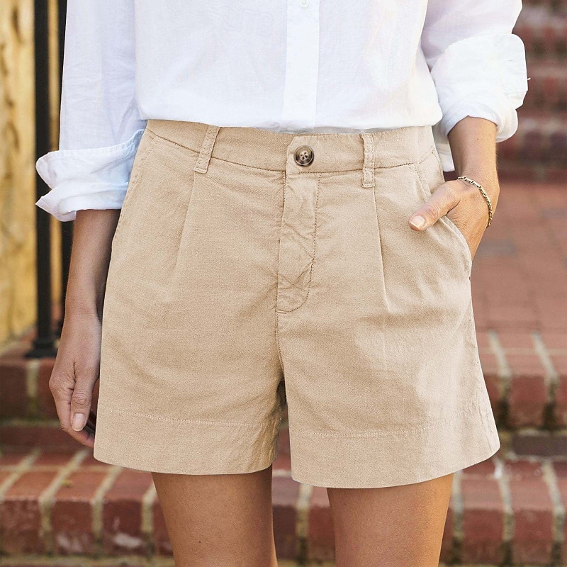 Pentru femei Pantaloni scurți inspirați din in Pantaloni Scurți Pantaloni Șic Stradă Casual Scurt Natural Simplu Fermoar Buzunar Cataramă Respirabilitate Απαλό Comfortabil Micro-elastic Stradă Ieșire 2025 - $18.99 –P1