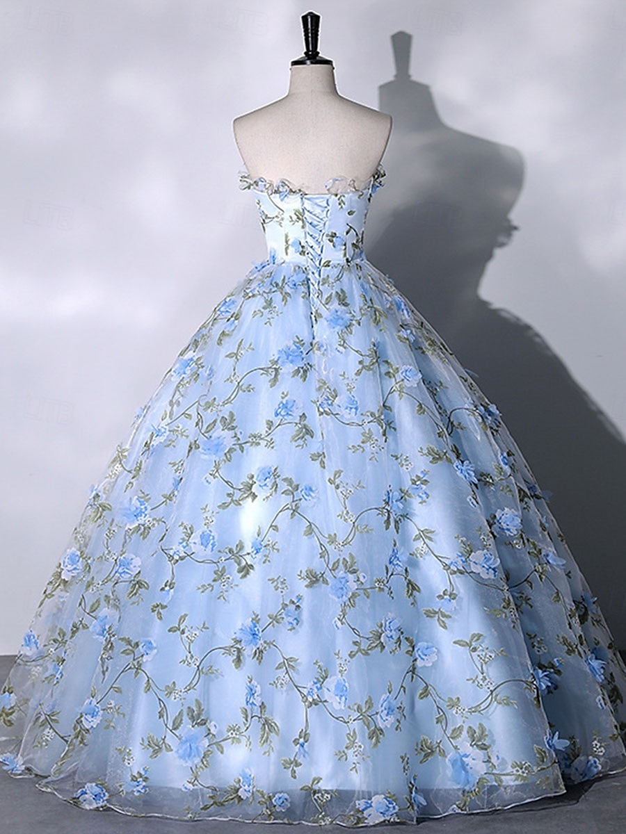 Ball Gown A-line šaty na quinceanera Elegantní Šaty Svatební Svatební Host Délka Podlahy Bez Rukávů Bez Ramen S polyesterem Krajkovým Květinovým Vzorem Krepováním 2025 - $117.99 –P4