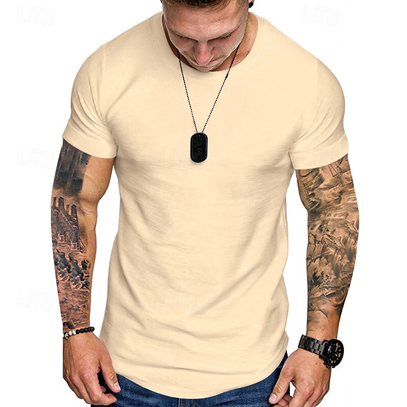 Herren T Shirt T-Shirt Kurzarmshirt Kurzarm Rundhalsausschnitt Sommer Einfach Mode Designer Basic Klassisch Urlaub Straße Ausgehen Schwarz Khaki Hellgrau Top T-Shirt für Herren 2025 - $15.49 –P4