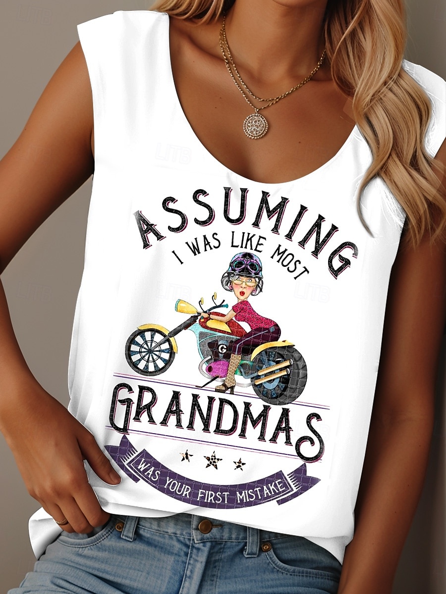Pentru femei Camisole Tank Top Grafic Scrisă graffiti Zilnic Casual Fără manșon Stil Nautic Scoateți gâtul Topuri obișnuite Zilnic Imprimeu Alb Vară Grandmas Motorcycle 2025 - $19.99 –P1
