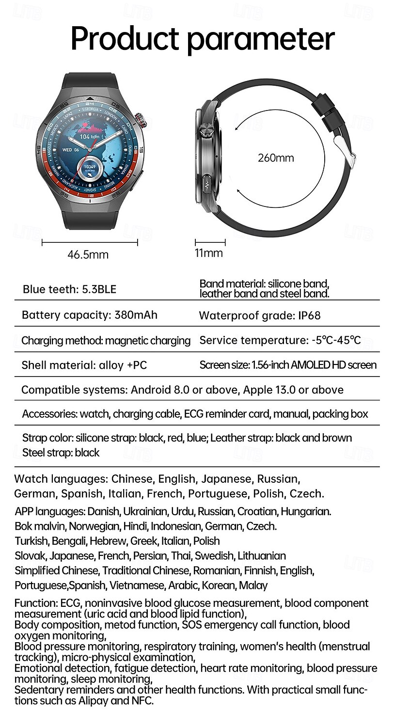 iMosi ET456 Smart Watch 1.56 inch Smartwatch Fitness Running Watch Bluetooth ECG+PPG Temperature Monitoring Pedometer Compatible with Android iOS Women Men Hands-Free Calls Waterproof Media Control 2025 - $63.99 –P19