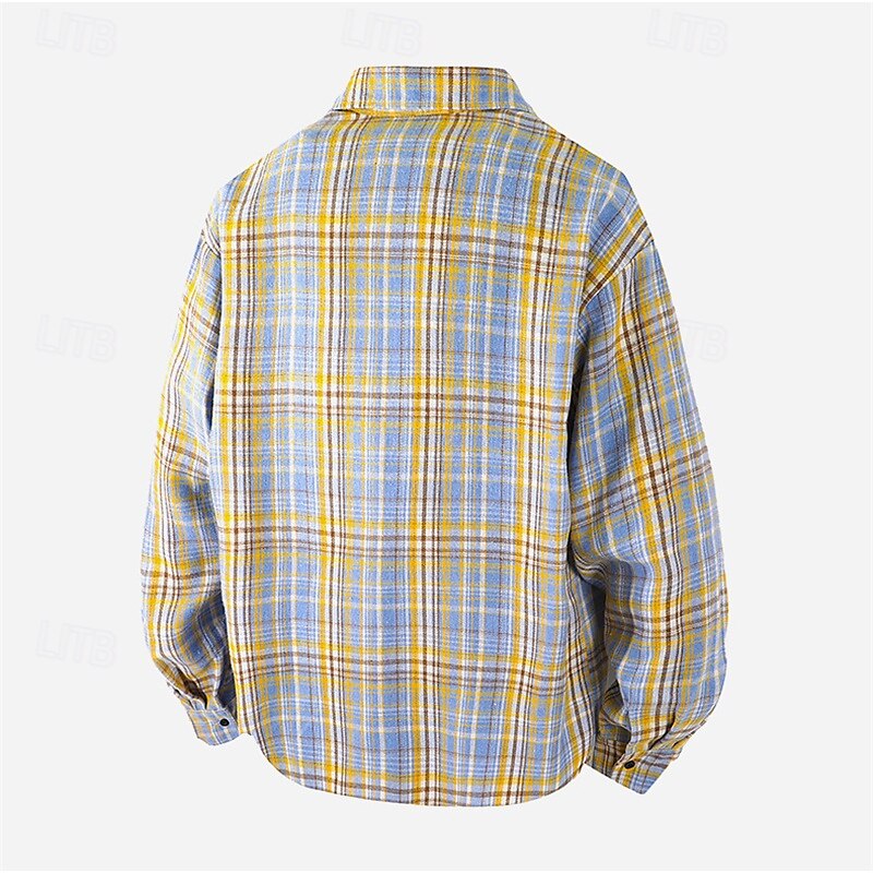 Voor heren Overhemd Zomer overhemd Normaal shirt Strand hemd Overhemd met knopen Zwart Geel Rood Marineblauw Blauw Lange mouw Ruitjes Revers Vakantie Hawaii Zak Kleding Polyester Modieus Casual 2025 - $26.99 –P6