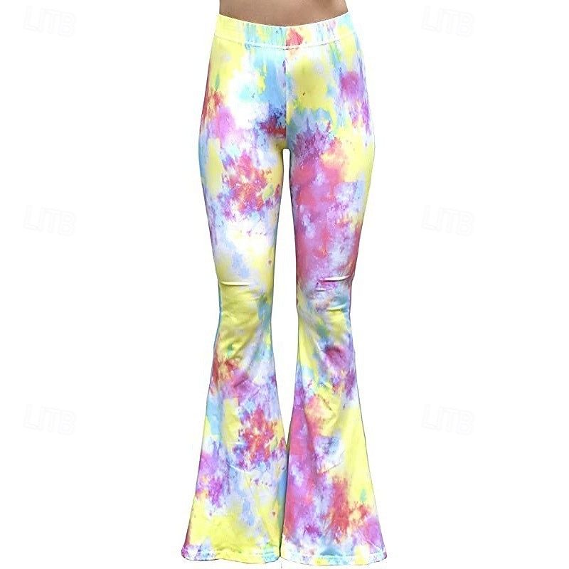 Retro Vintage 1960s Hippie Long Length Dude Funk Bell Bottom Pants Hippie Disco Printing Fit & Flare Women's Carnival Costume Carnival Daily Wear Pride Parade Pride Month Adults' Pants Spring & Summer 2025 - $17.49 –P10