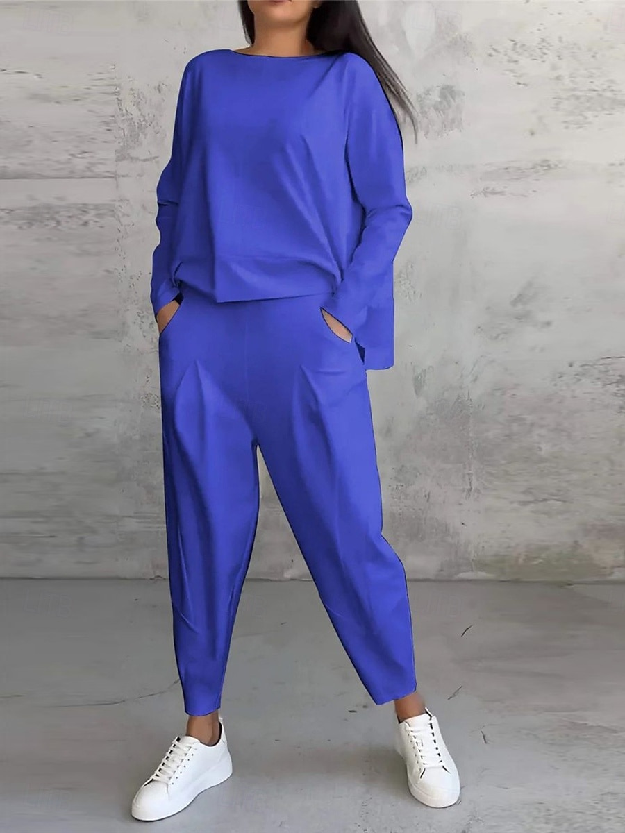 Damen 2 Teile Fashion Streetwear Alltag Sweatshirt Lange Ärmel Rundhals Unifarben Freizeit Alltag Schwarz Weiß Pink Sommer Reguläre Passform 2025 - $31.99 –P7