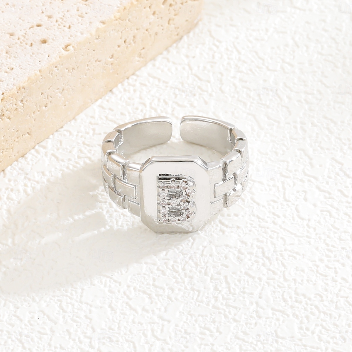 Personalized Letter Ring, Gift for Mom, Copper with Zircon Alphabet Ring, Vintage-Style Chain Design, Adjustable Open Band, Minimalist Aesthetic Jewelry for Women 2025 - $4.99 –P9