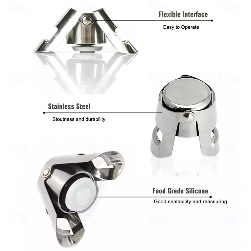 Stainless Steel Champagne Bottle Stopper Vacuum Sealed Sparkling Champagne Wine Bottle Saver Stopper Cap Bottle Opener Bar Tool Portable Stainless Latches Champagne Sparkling Wine Bottle Stopper 2026 - $9.99 –P5