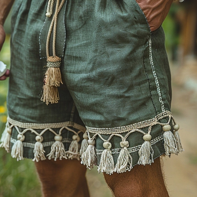 Men's Shorts Summer Shorts Beach Shorts Pocket Drawstring Elastic Waist Plain Comfort Breathable Short Going out Beach Weekend Antique Green 2025 - $32.99 –P3