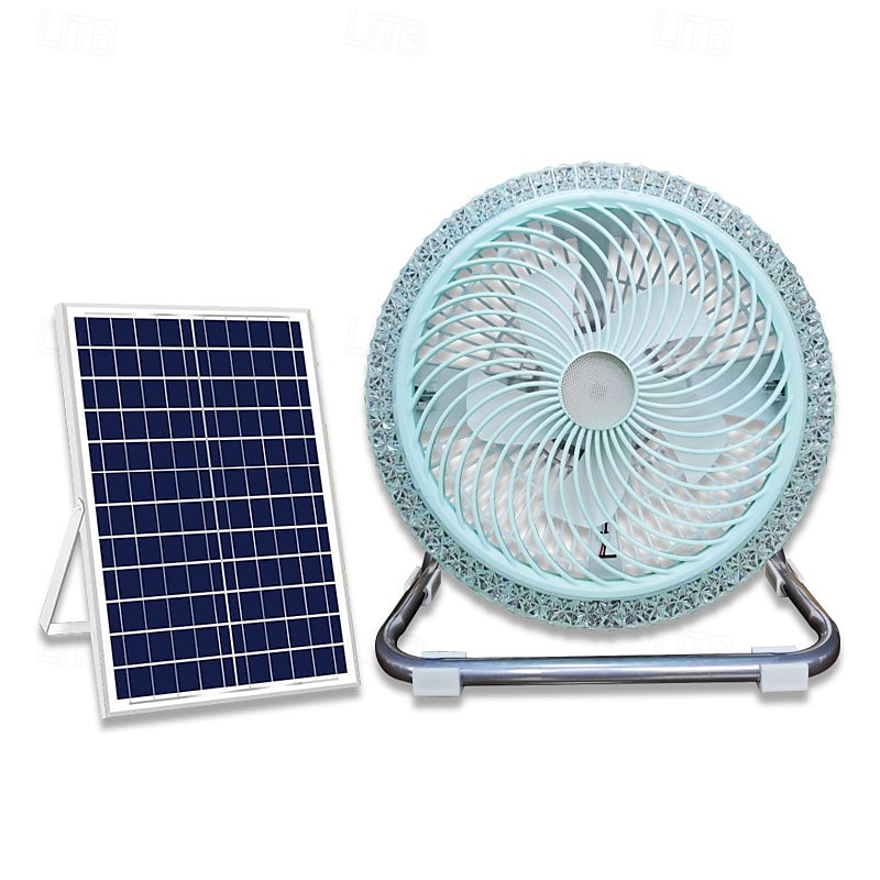 Battery Operated Solar Desk Fan with LED Light 3-in-1 Solar Panel Powered & DC Charger Powered & Power Bank 12'' Cordless High Velocity Floor Fan For Household Camping Travel Outdoor 1PC 2025 - $99.99 –P6