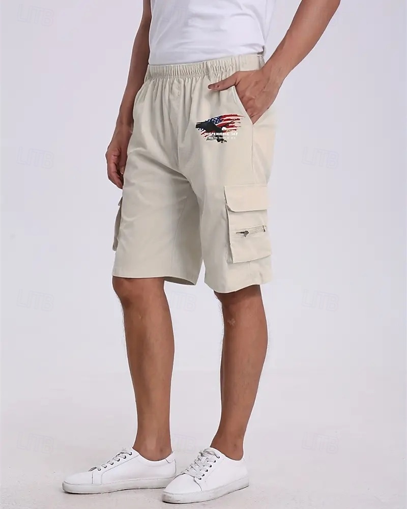 Men's Cargo Shorts Shorts Summer Shorts Drawstring Elastic Waist Multi Pocket Eagle National Flag Comfort Wearable Knee Length Outdoor Sport Daily Fashion Casual Black Navy Blue 2025 - $18.99 –P14