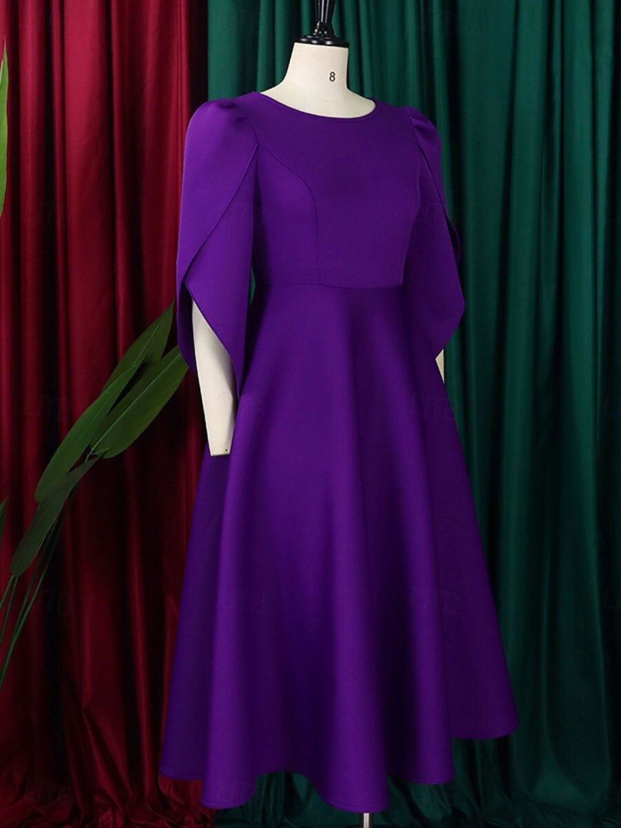 Kleid Mutter der Braut Elegantes Freizeitkleid Rundhalsausschnitt Knie-Länge Polyester 3/4 lange Ärmel mit einfarbig 2025 - $79.99 –P4