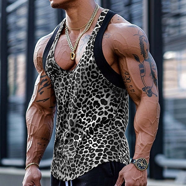 Pánské Bez rukávů Vesta Tílka Košile bez rukávů Bez rukávů Do U Léto Leopard Módní Klasické Pohodlné Výstřih ke krku Ležérní Posilovna ulice Rubínově červená Trávová zelená Top tričko pro muže 2026 - $17.99 –P7
