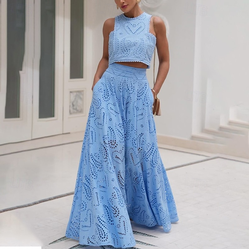 Damen kleid lang Zweiteiliges Kleid Elegant Modisch Urlaub Verabredung Ausgehen Regular Fit Glatt Ärmellos Rundhalsausschnitt Schwarz Weiß Gelb Rosa Sommer 2025 - $41.99 –P1