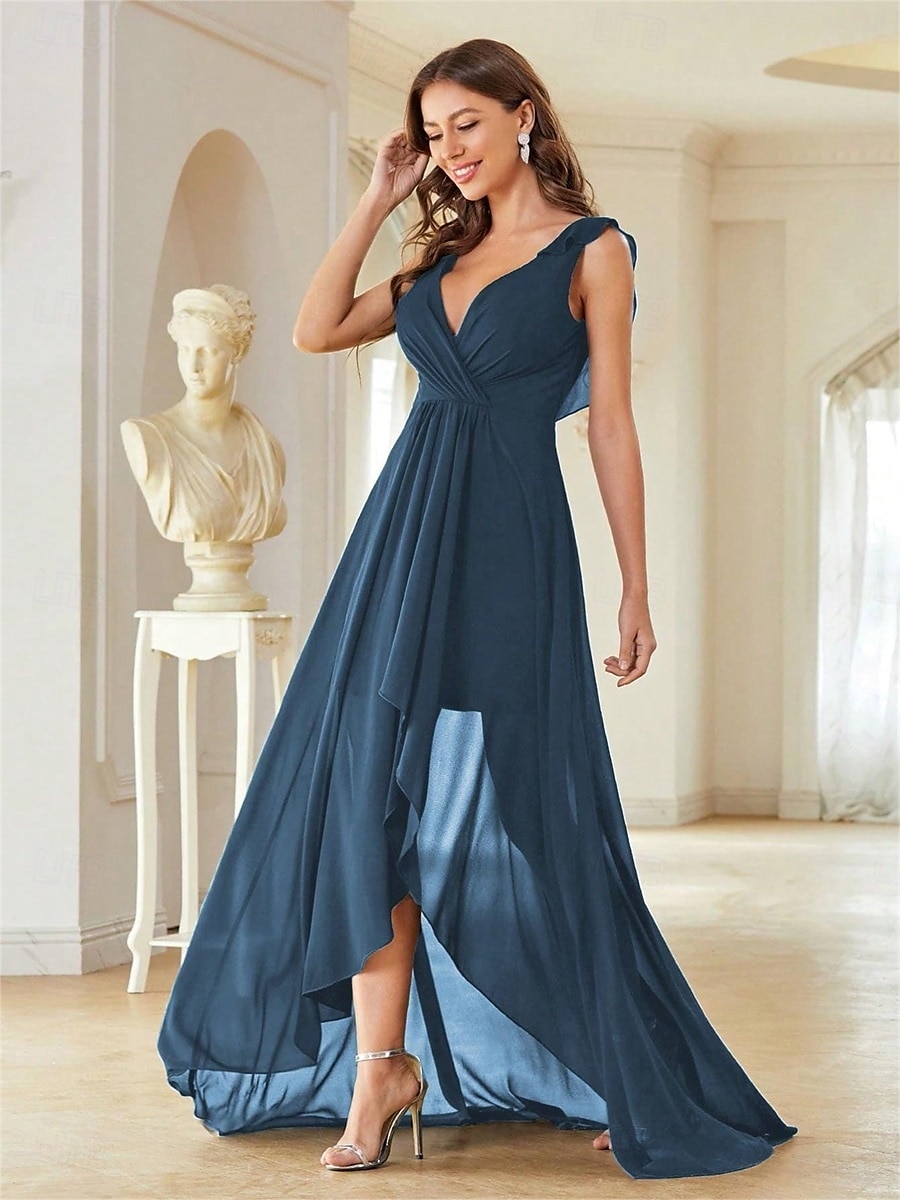 Robe Robe de Mère de Mariée  Élégant Fête Col en V Longueur au sol Chiffon Sans manches avec Plis 2025 de 2025 ? $79.99 –P21