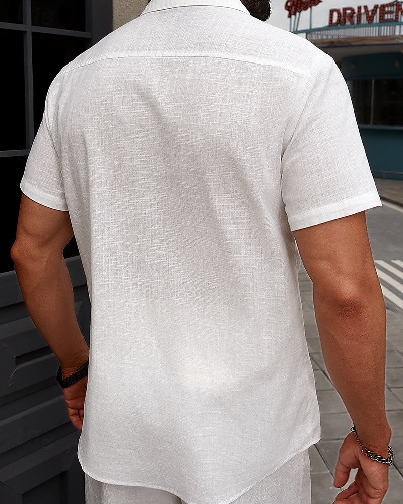 Per uomo Camicia Camicia di lino Camicia casual Camicia con Bottoni Camicia di cotone Semplice Vacanza Streetwear Bianco Manica Corta Collo ripiegato Estate Abbigliamento Tasca Frontale del 2025 a $25.99 –P2