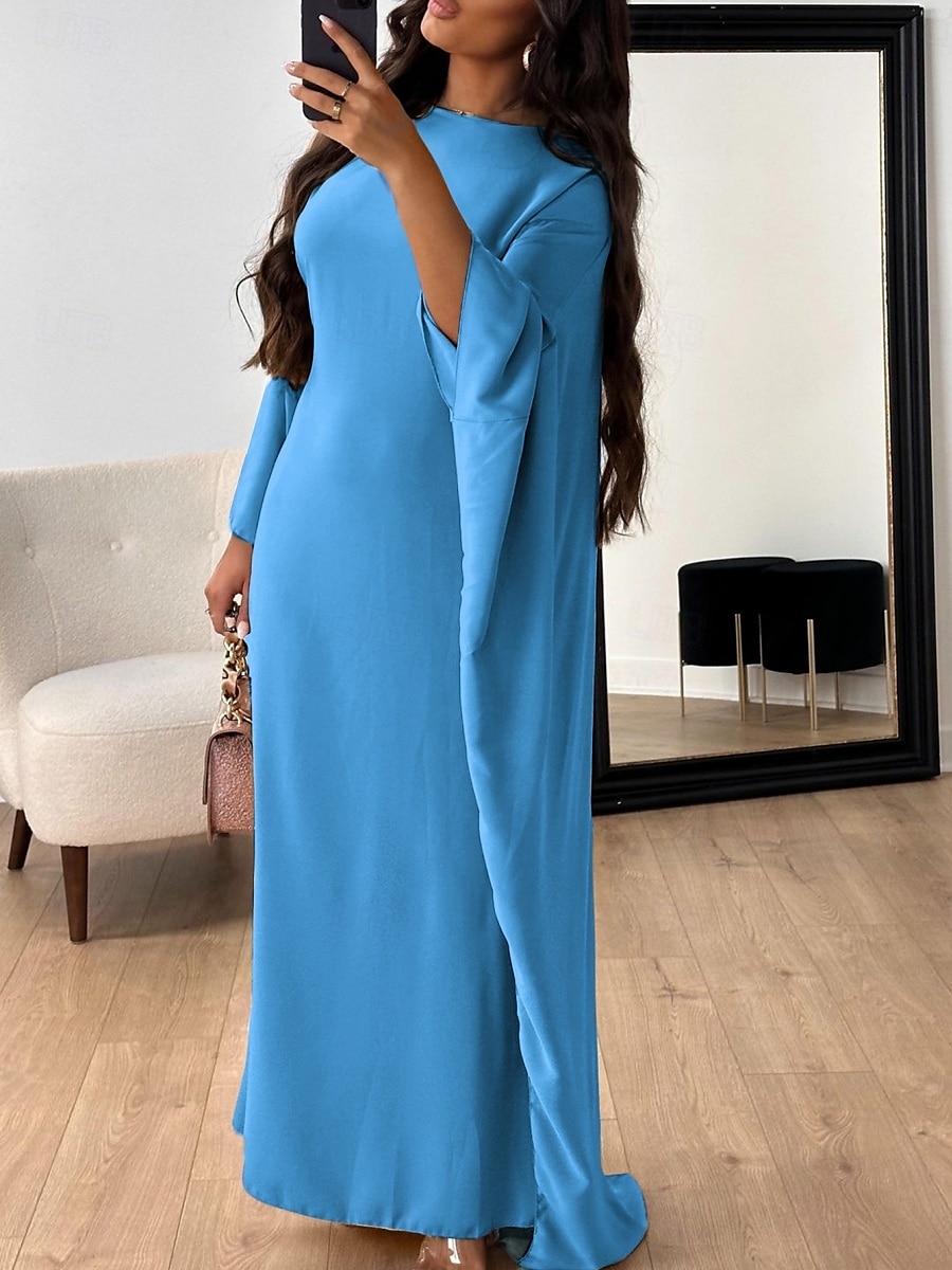 Dámské maxi šaty jednobarevné královská modrá modrá zelená léto jaro maxi šaty shift šaty kaftan šaty poloformální formální kancelář večírek běžné střih jednoduchý kulatý výstřih 2025 - $46.99 –P9