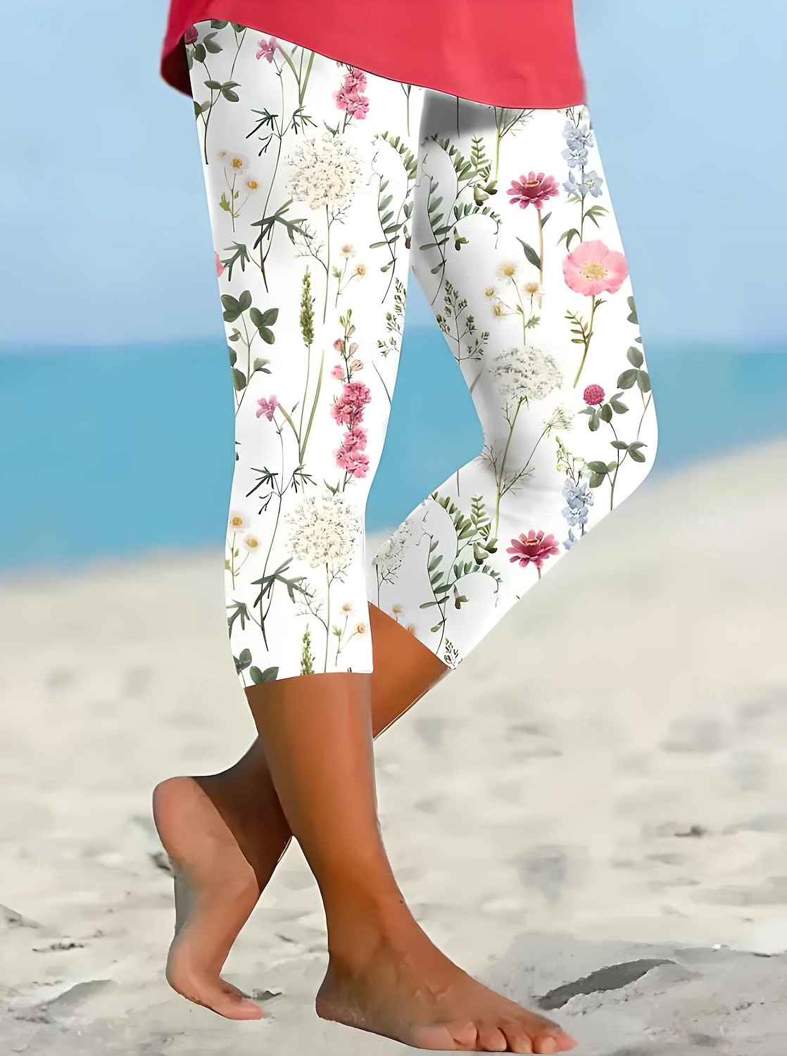Damleggings Capri Byxor Hög Elasticitet Semester Mode Hawaii Ankel-längd Mid Waist Blommig Grafisk Tryck Termisk Varm Andningsbar Mjuk Semester Avslappnad Daglig 2025 - $18.99 –P1