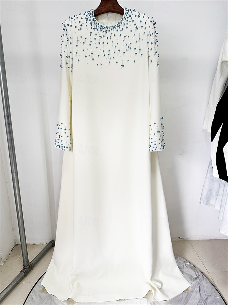 A-Lijn Quinceanera Jurken Elegante Jurk Bruiloft Bruidsmeisjes Vloerlengte Lange Mouw Ronde Hals Katoen met Parelmoer 2025 - $163.99 –P3