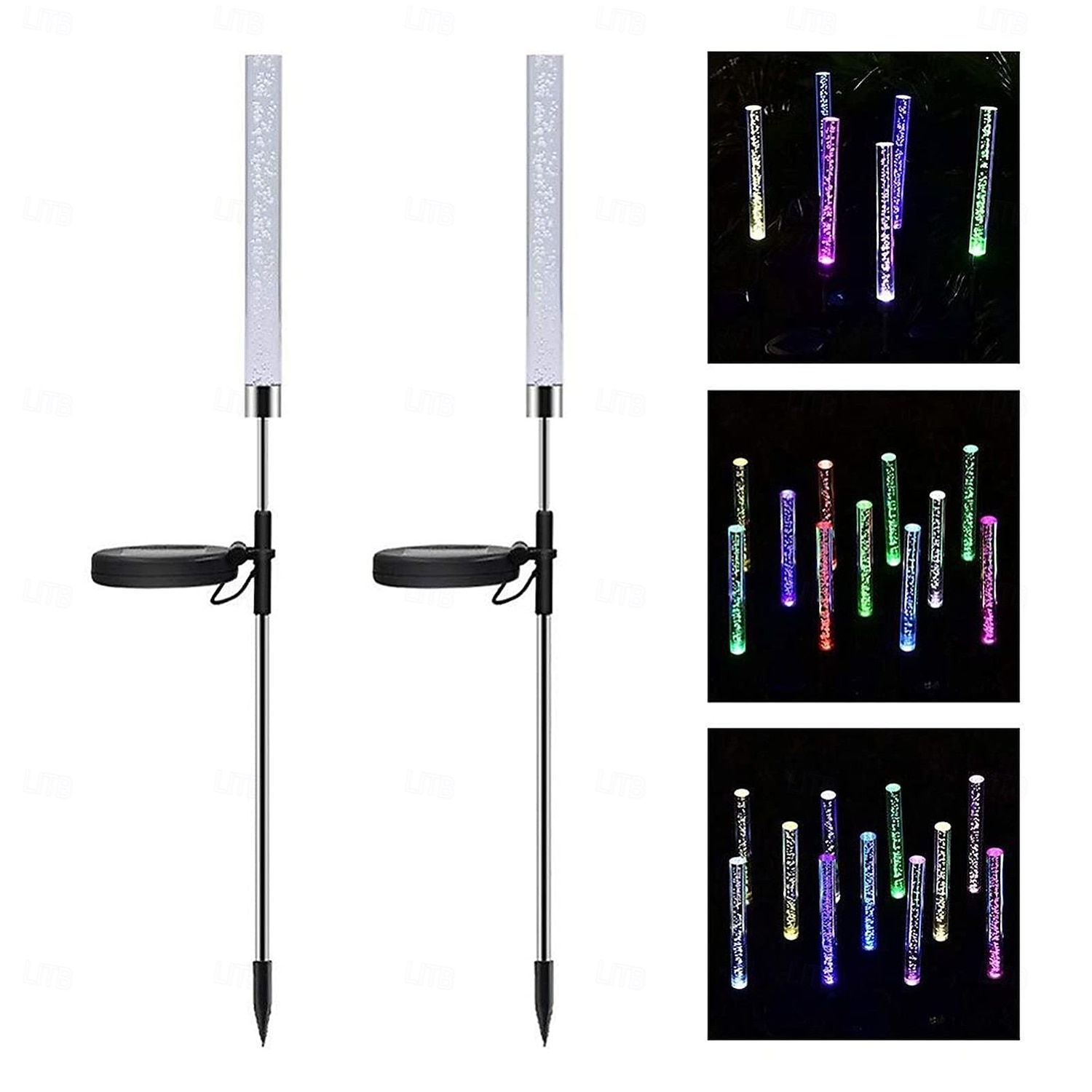 Solarlicht für Außenwege, Terrassenbeleuchtung, 2er-Pack Solarröhrenlichter, Solar-Acryl-Blasenlicht, wasserdicht, RGB-Farbwechsel-Solar-Erdspießlicht 2025 - $14.99 –P4