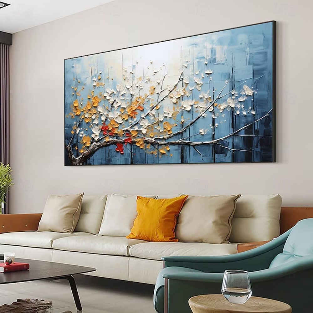 abstraktes Ölgemälde mit Blütenbaum auf Leinwand, großes Wandkunst-Landschaftsölgemälde, handgemalt, minimalistisches Blumenlandschaftskunstgemälde, handgefertigtes individuelles Gemälde für 2025 - $61.99 –P9