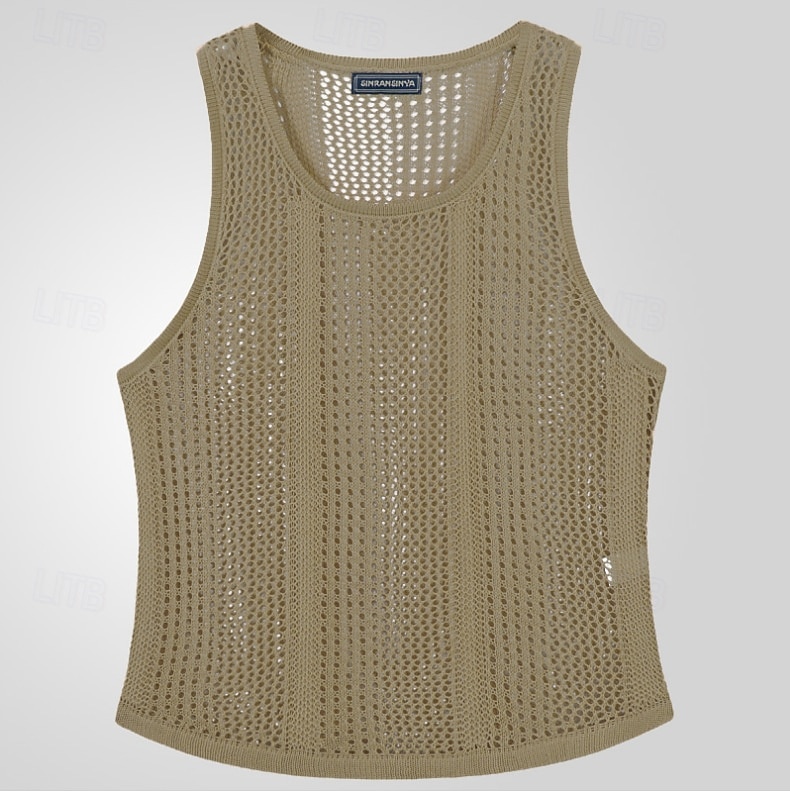 Homens Malha Íntima Camiseta Interior camisa sem manga Sem Manga Gola Redonda Verão Côr Sólida Moda Designer Músculo Tricotado Ao ar livre Férias Preto Branco Verde Tropa Top Tee para Homens de 2025 por $18.99 –P6