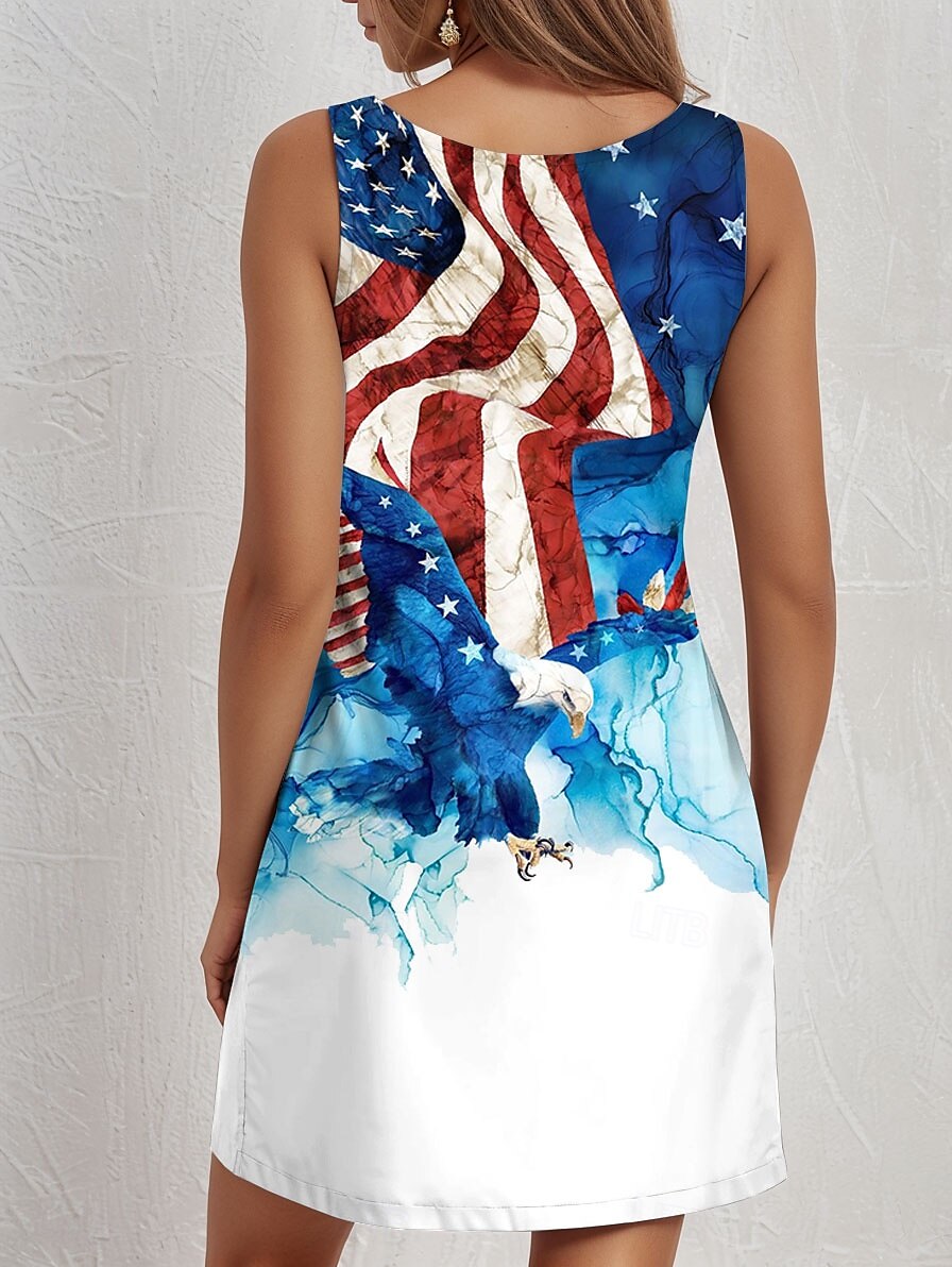 Frauen Patriotic Mini Kleid Sommerkleid A-Linie Kleid Urlaub Lässig Täglich Lockerer Schnitt Grafische Flagge Ärmellos U-Ausschnitt Blau Sommer 2025 - $21.99 –P2