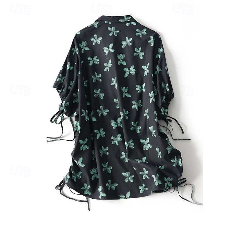 Dames Overhemd Katoenen linnen overhemden Linnen overhemd Knoop omhoog Bloem Dagelijks Stijlvol Casual Korte mouw Overhemdkraag Normale tops Dagelijks Feestdagen Uitgaan Knop Afdrukken Zwart Lente 2025 - $28.99 –P2