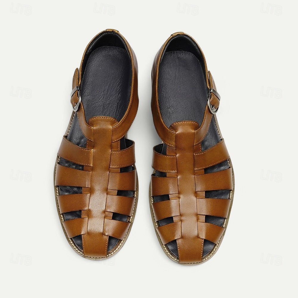 Men's Classic Brown Leather Fisherman Sandals - Versatile Summer Footwear for Casual Outings 2025 - $94.99 –P6
