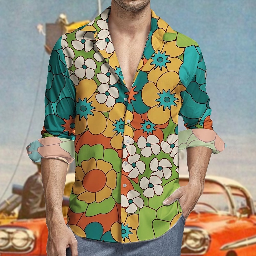 Retro Antiguo Años 70 Camisas Camisa hawaiana Hippie Floral Disfraz Hombre Mascarada Fiesta Ropa Cotidiana Desfile del orgullo Adulto Camisas 2026 - $23.99 –P1
