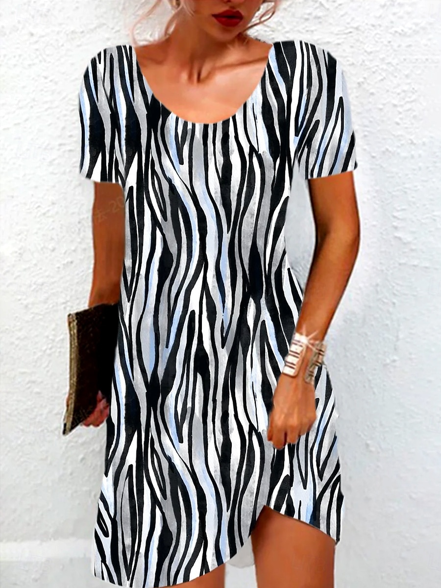 Women's Mini Dress Casual Dress T Shirt Dress Tee Dress Sundress A Line Dress Stylish Casual Holiday Beach Regular Fit Graphic Stripe Short Sleeve Crew Neck Blue Summer Spring 2025 - $23.99 –P1