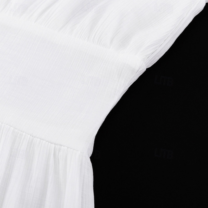 Per donna Abito Midi Abito Bianco Moda Moderno Compleanno Ferie Laurea Vestibilità regolare Semplice Manica Corta Scollo a V Nero Bianco Estate del 2025 a $34.99 –P6