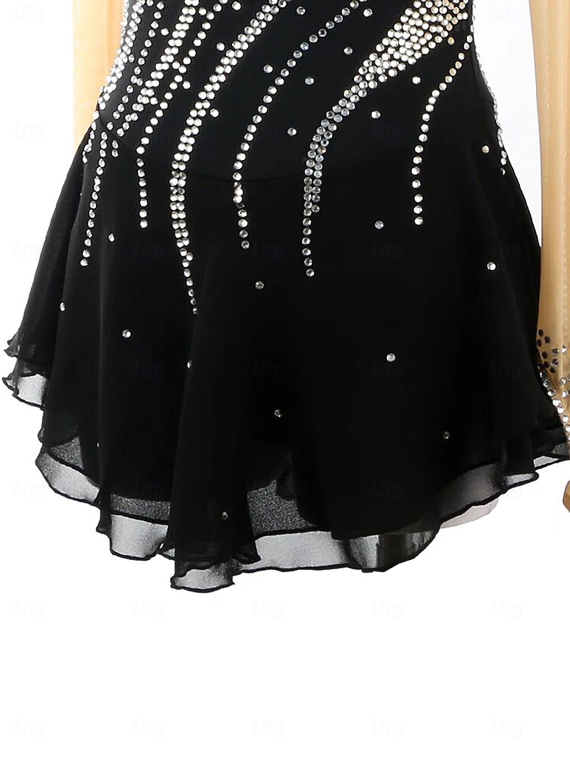 Kjole til kunstløp Dame Jente Skøyteløp Kjoler Svart Lapper Tommelhull Netting Spandex Elastisk Trening Profesjonell Konkurranse Skøyteklær Hold Varm Krystall / Rhinstein Langermet Skøyting Kunstløp 2025 - $219.29 –P5