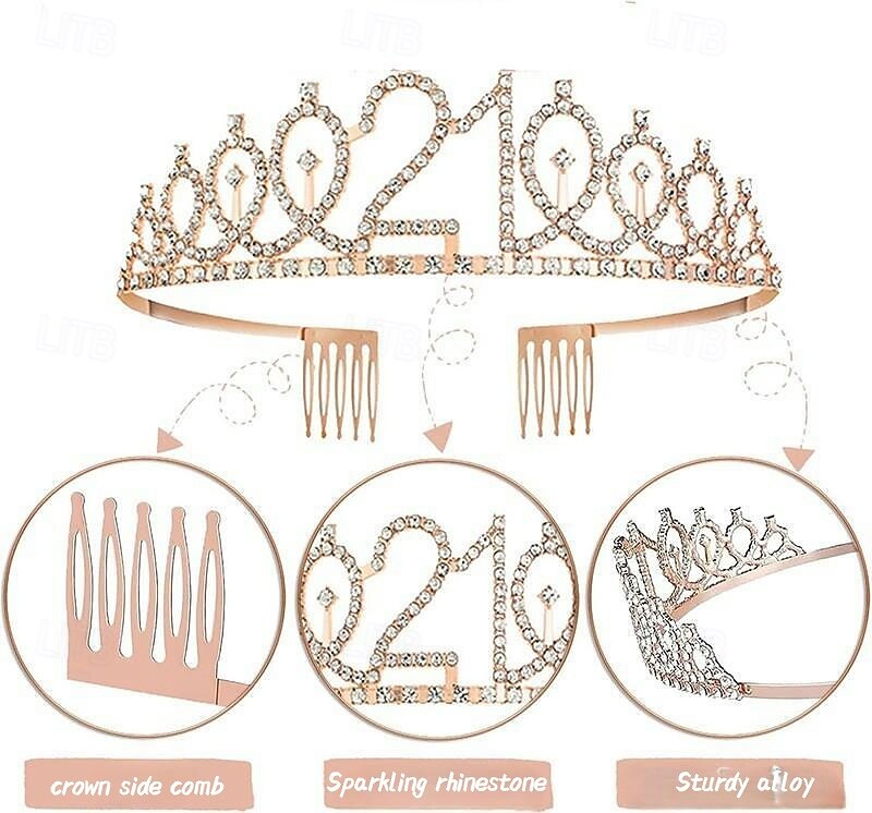 set deluxe da 6 pezzi per festa di compleanno in oro rosa - numeri di palloncini (10-80), tiara, fascia, candeline per torta, cake topper - per bambine & donne del 2025 a $13.99 –P4