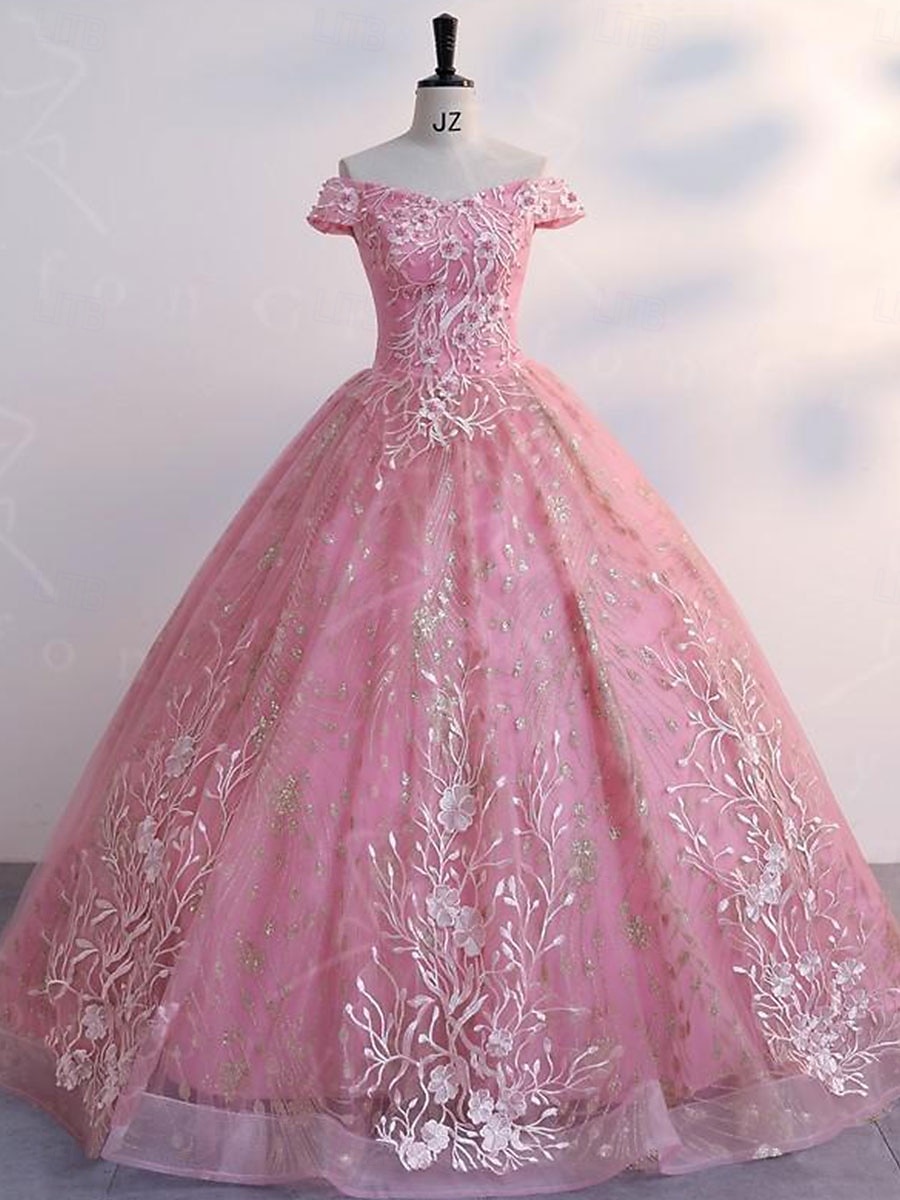 Plesové šaty A-Linie Šaty Quinceanera Elegantní Šaty Svatební Svatební host Na zem Bez rukávů Pod rameny Krajka S hlubokým výstřihem na zádech s Sklady Flitry 2025 2025 - $114.99 –P10
