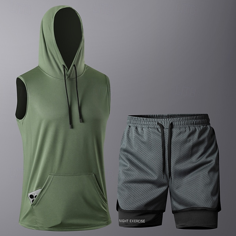 Hombre Tracksuit Camiseta de running con shorts Correa Bolsillo Color sólido Sudadera y pantalones Conjunto de ropa deportiva Trajes de Yoga Verano Negro Blanco Entrenamiento de gimnasio Correr 2026 - $30.99 –P7